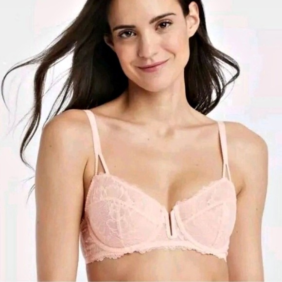 Auden Unlined Lace Underwire Balconette Bra Blush Pink Size 42C - Picture 3 of 9